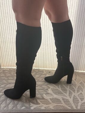 Circus by Sam Edelman Black Under-the-Knee Block 4.5 inch Heel Boots